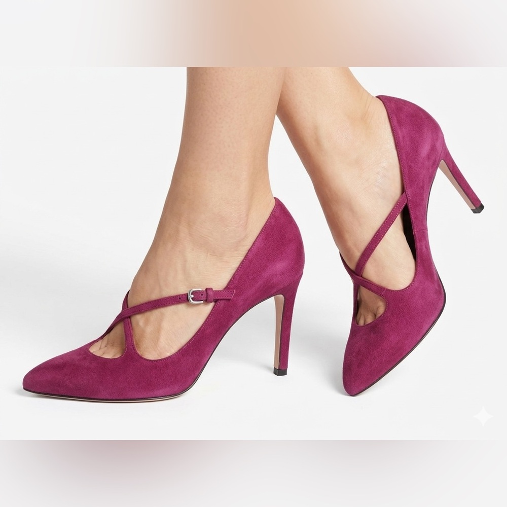 Sebastian Milano Pink Fuchsia Suede Pumps Shoes Crisscross Buckle Strap 8.5B